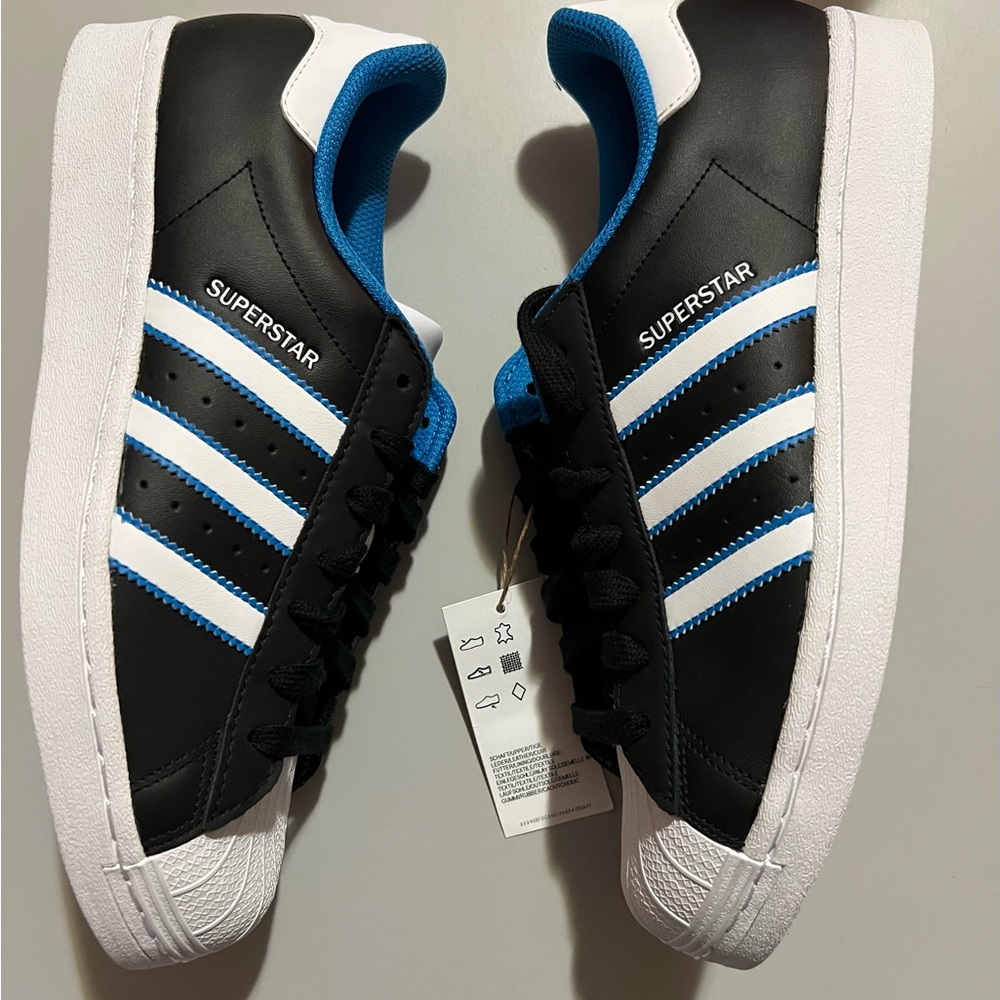 Men's Adidas Superstar Black Bright Blue Sneakers